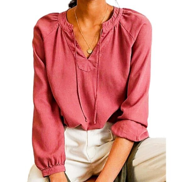 NWT Anthropologie Cloth & Stone Wine TENCEL Lyocell Blouse L Boho Fall Top - Picture 6 of 11